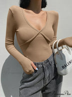 Classic V-Neck Graceful Long Sleeve Shirt