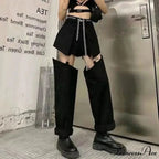 Clean Zipper False Torn Denim Trousers