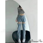 Clean Zipper False Torn Denim Trousers