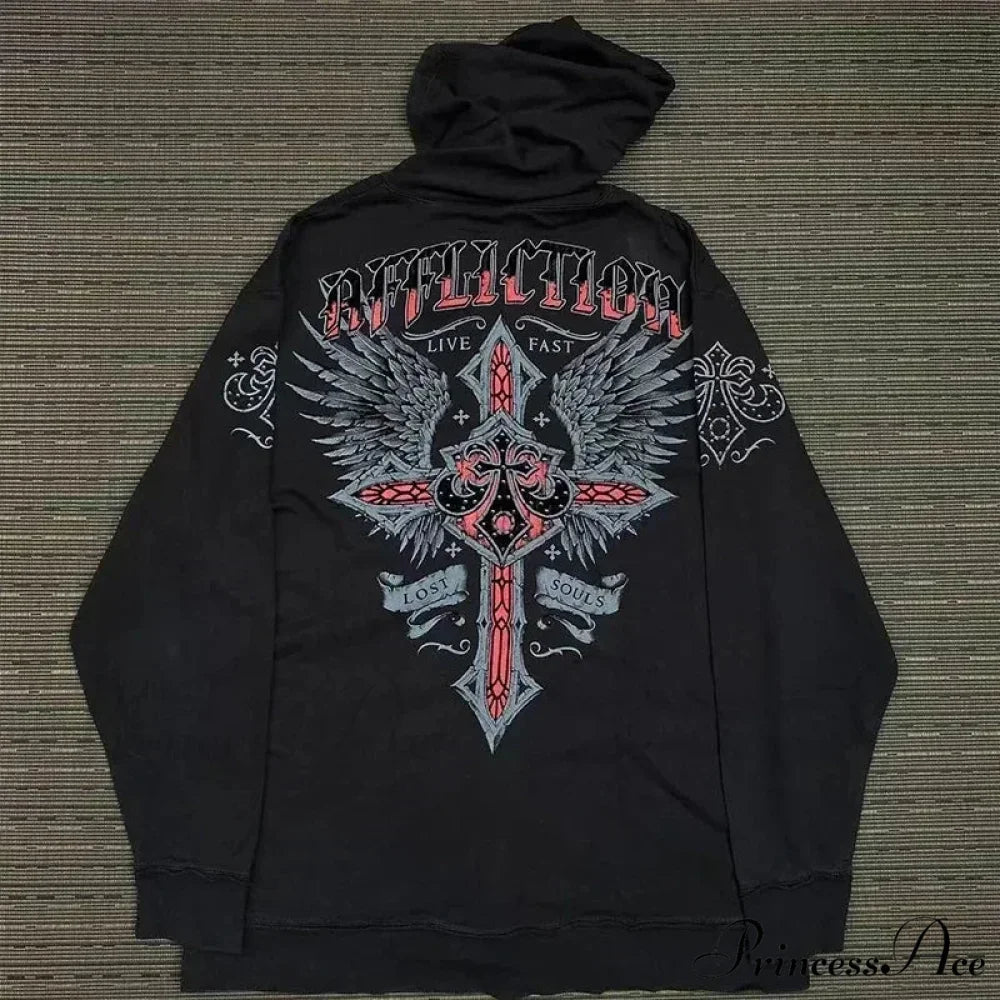 Cleaned Medieval Letter Zipper Hoodie
