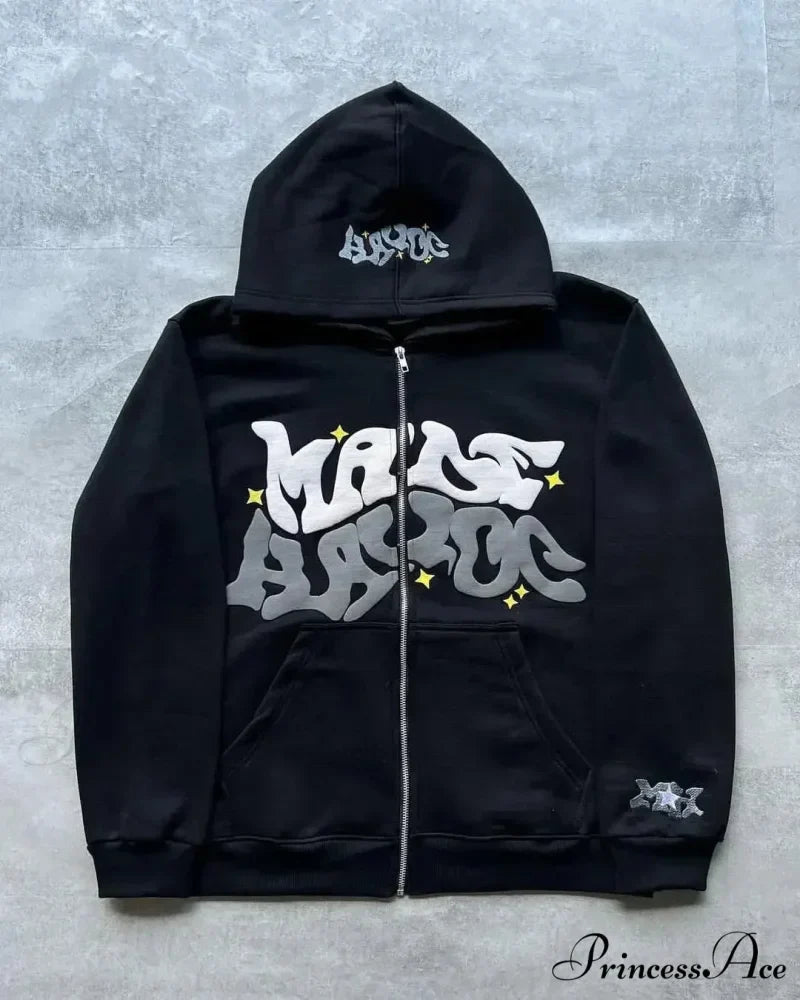 Cleaned Medieval Letter Zipper Hoodie