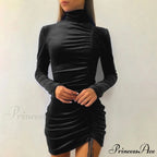 Clubwear Turtleneck Velvet Dresses