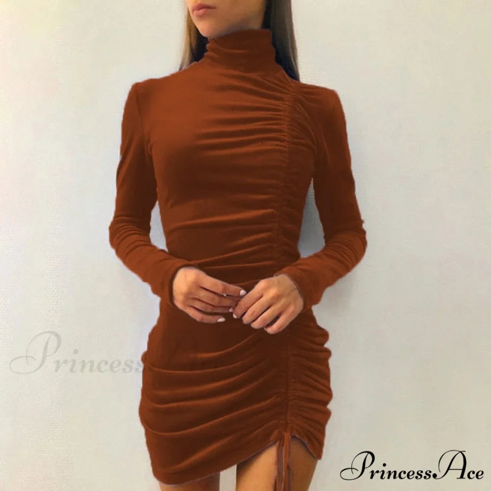 Clubwear Turtleneck Velvet Dresses