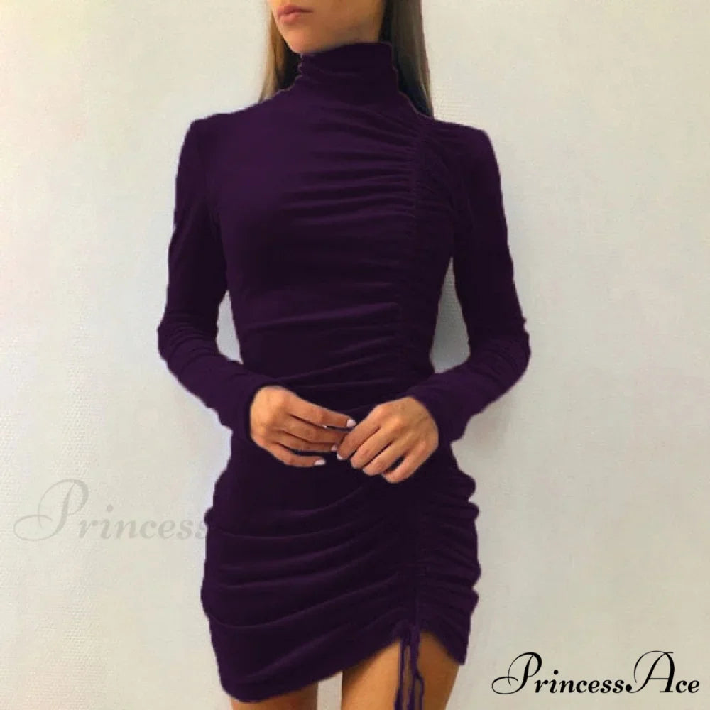 Clubwear Turtleneck Velvet Dresses