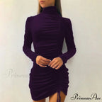 Clubwear Turtleneck Velvet Dresses