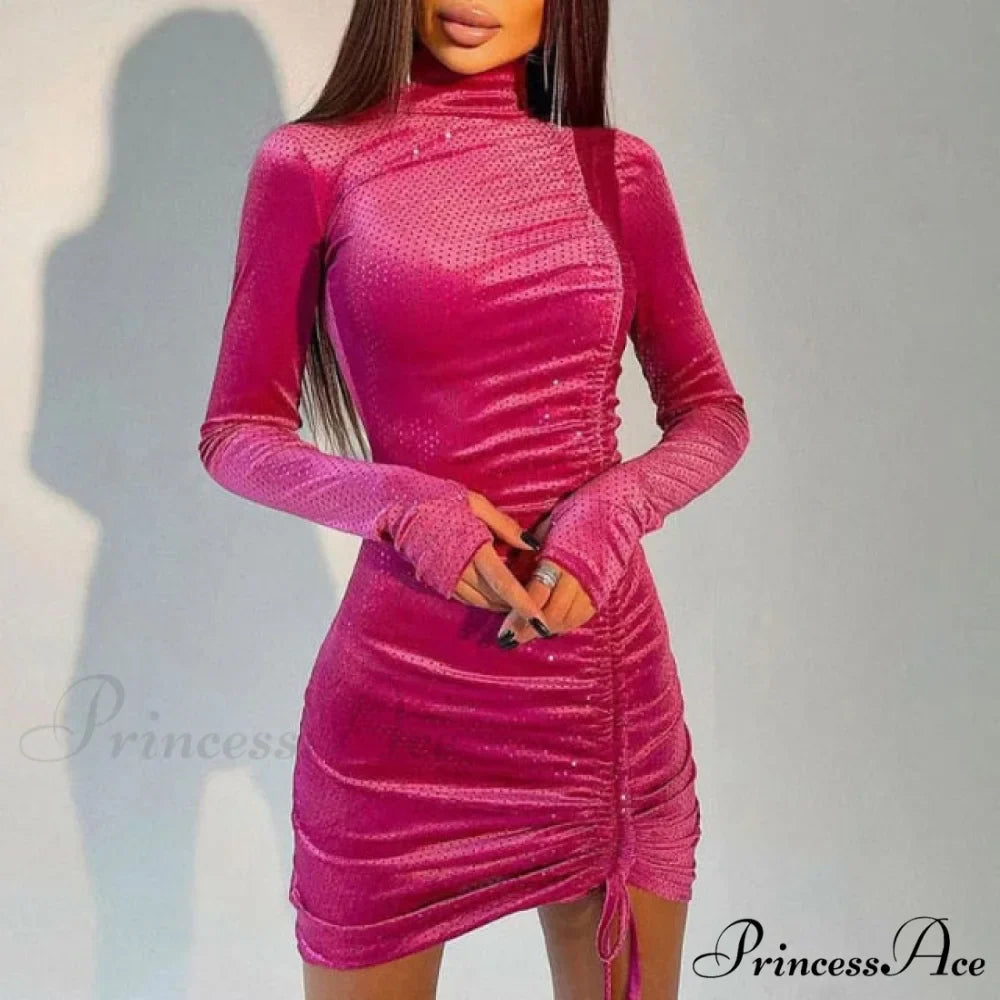 Clubwear Turtleneck Velvet Dresses
