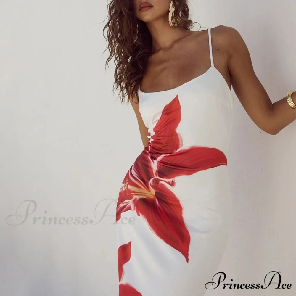 Cocktail Bodycon Flower Print Split Summer Streetwear Flower Dress