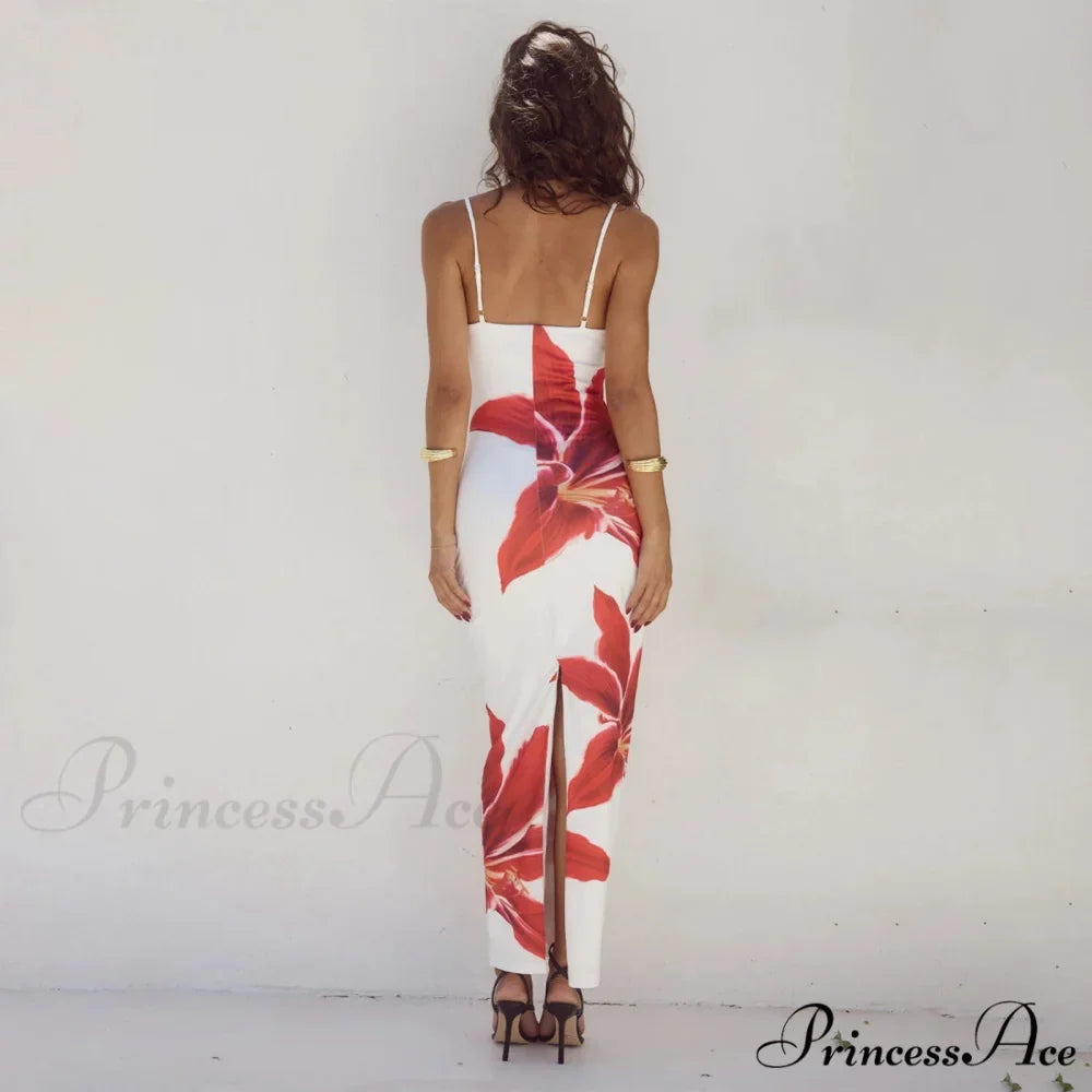 Cocktail Bodycon Flower Print Split Summer Streetwear Flower Dress