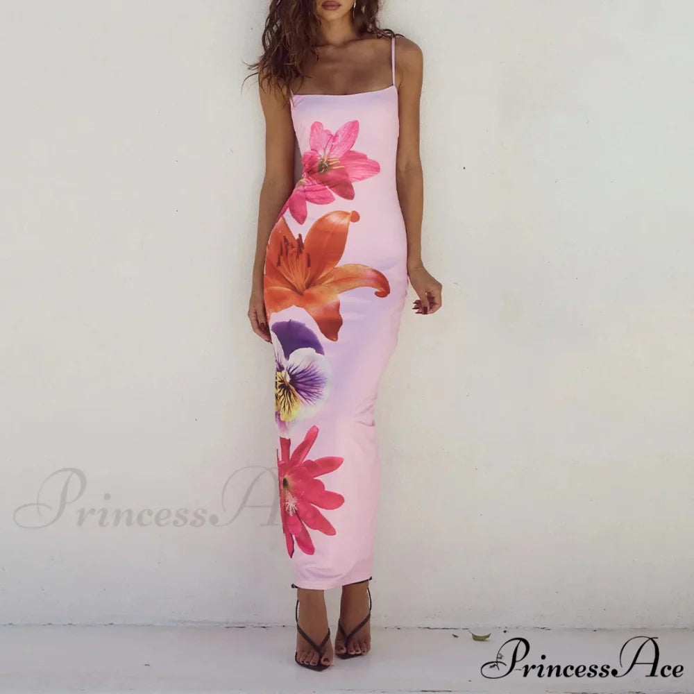 Cocktail Bodycon Flower Print Split Summer Streetwear Flower Dress