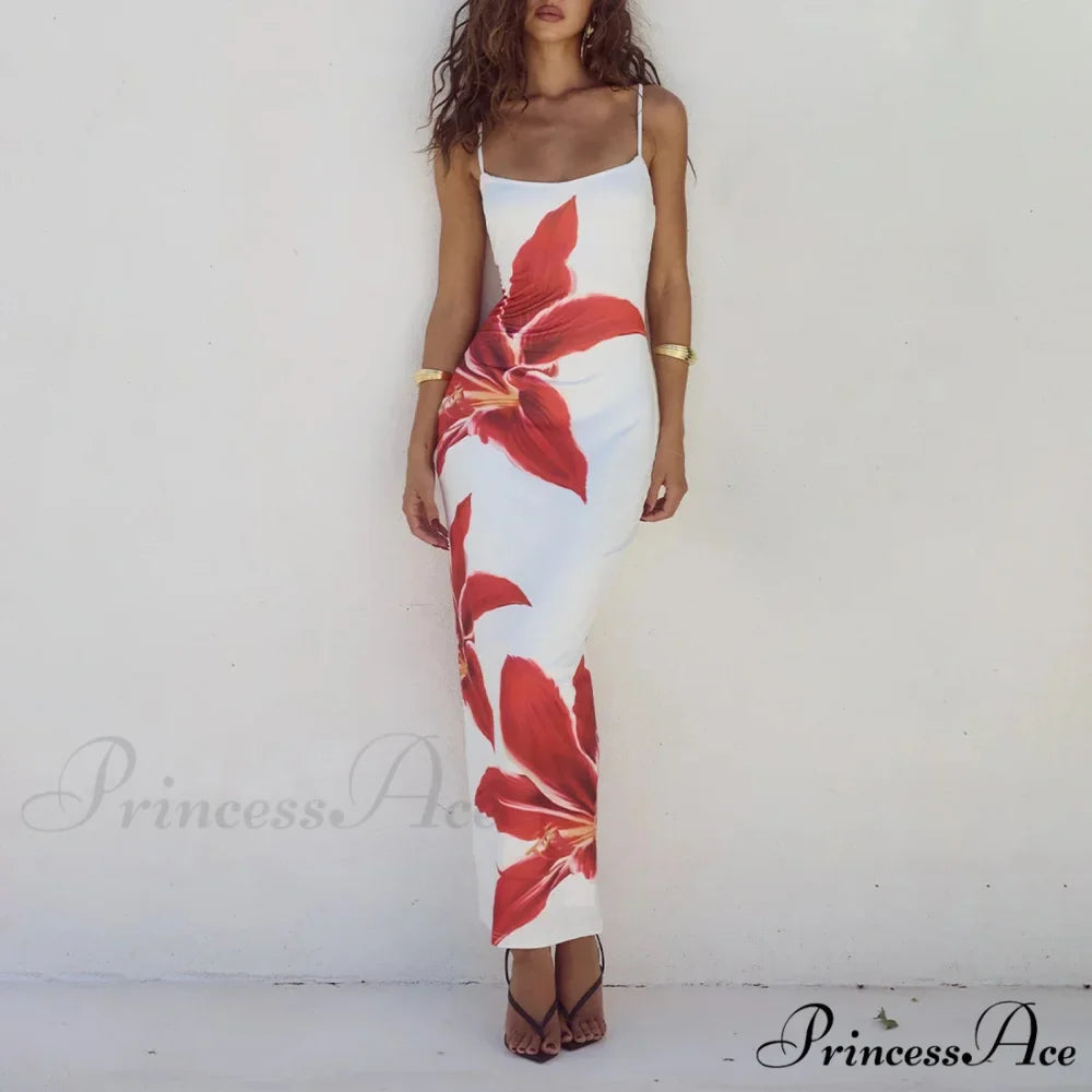 Cocktail Bodycon Flower Print Split Summer Streetwear Flower Dress