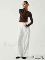 Cocoa Beans Long Trendy Sleeve Crop Shirt