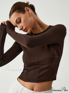 Cocoa Beans Long Trendy Sleeve Crop Shirt