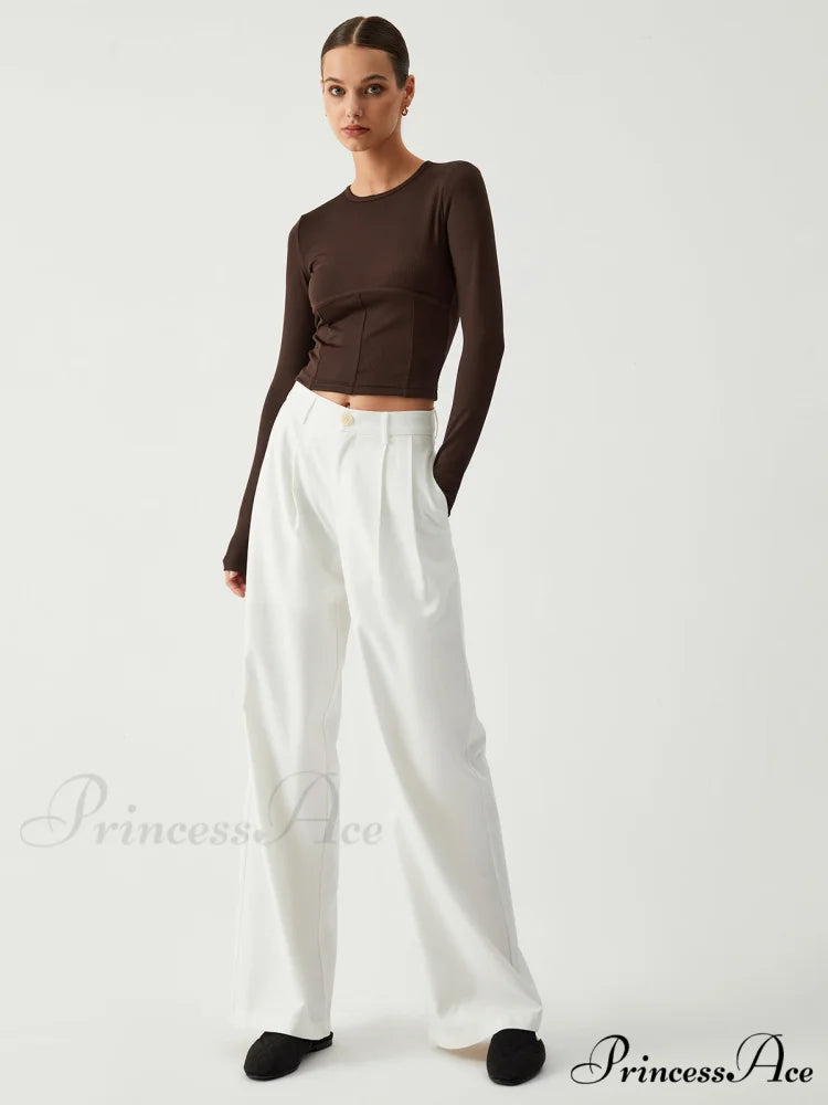 Cocoa Beans Long Trendy Sleeve Crop Shirt