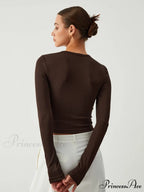 Cocoa Beans Long Trendy Sleeve Crop Shirt