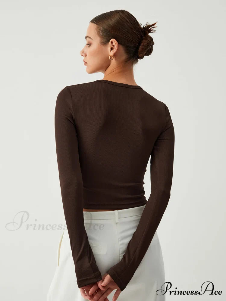 Cocoa Beans Long Trendy Sleeve Crop Shirt