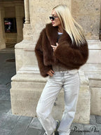 Coffee Fur Lapel Short Coat
