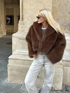 Coffee Fur Lapel Short Coat