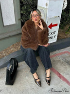 Coffee Fur Lapel Short Coat