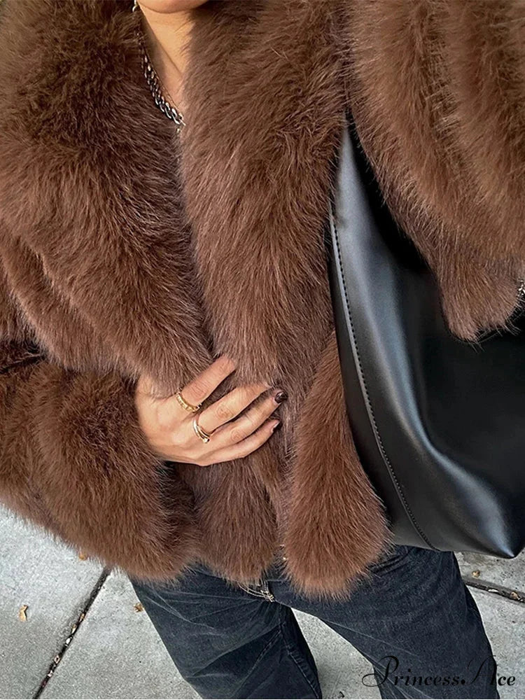 Coffee Fur Lapel Short Coat