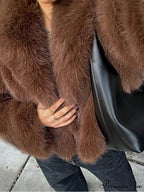 Coffee Fur Lapel Short Coat