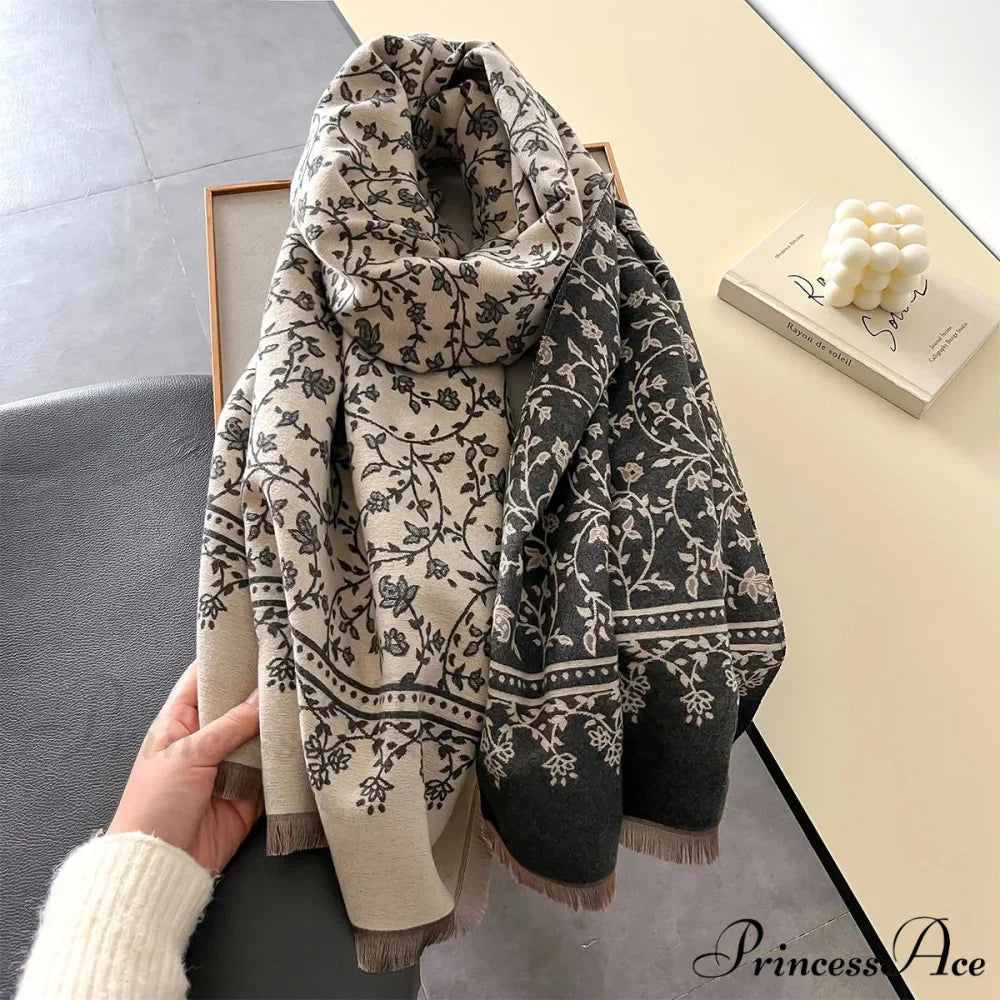 Cold Cashmere Flower Pattern Pashmina Scarf