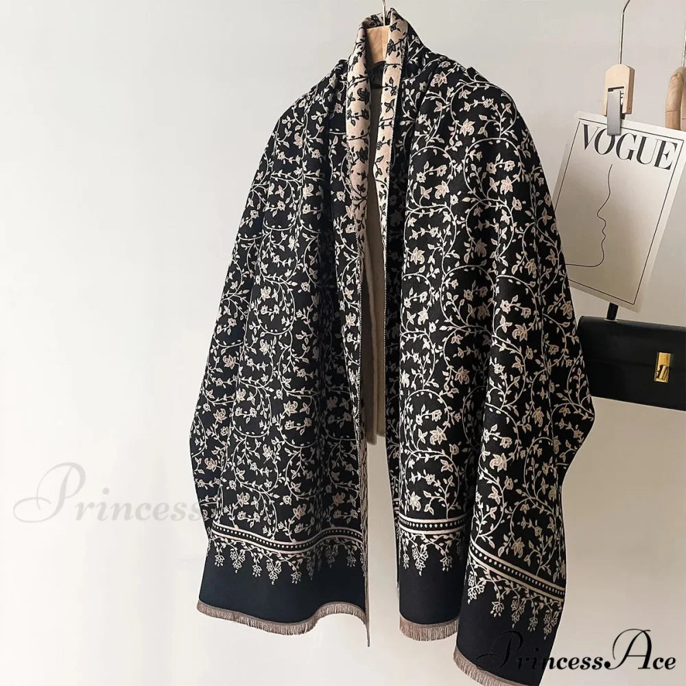 Cold Cashmere Flower Pattern Pashmina Scarf