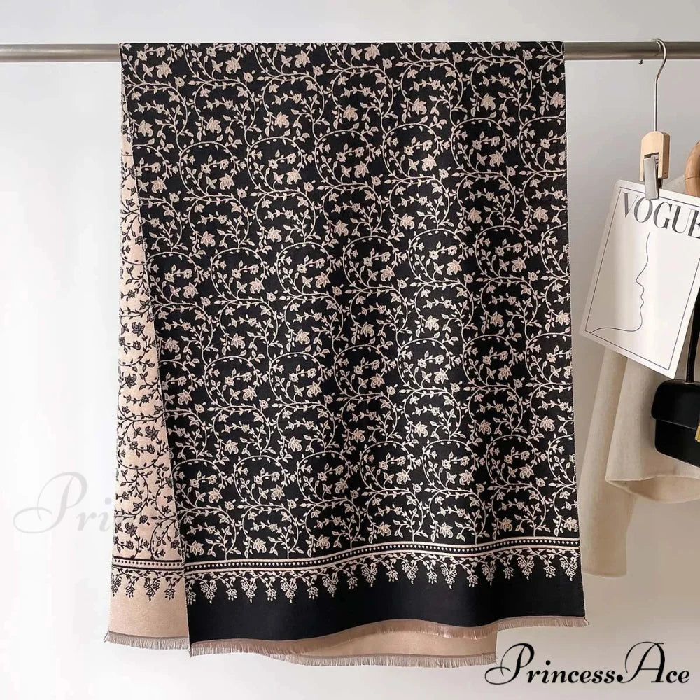 Cold Cashmere Flower Pattern Pashmina Scarf