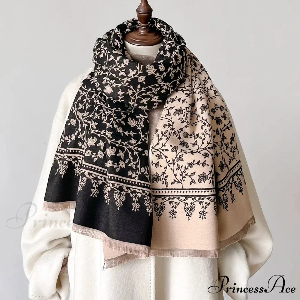 Cold Cashmere Flower Pattern Pashmina Scarf