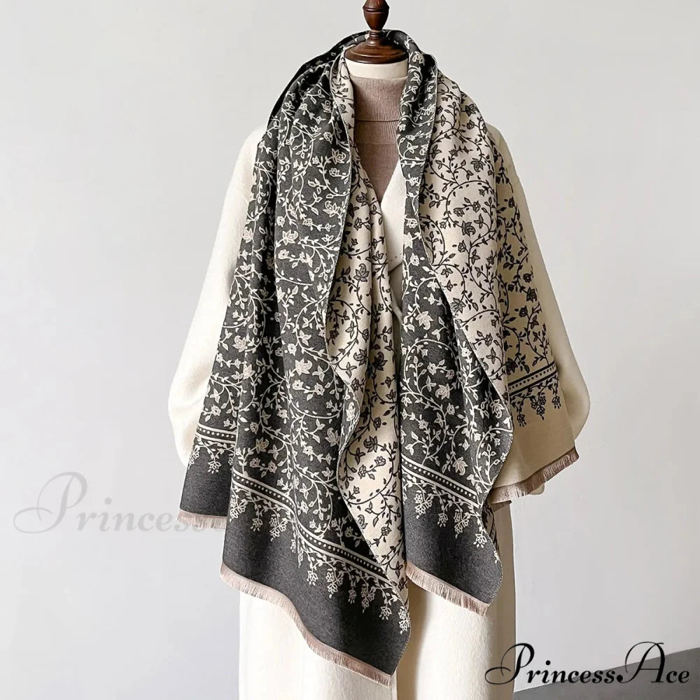 Cold Cashmere Flower Pattern Pashmina Scarf