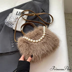 Cold Faux Fur Crossbody Pearl Chain Decor Purse