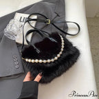 Cold Faux Fur Crossbody Pearl Chain Decor Purse