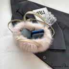 Cold Faux Fur Crossbody Pearl Chain Decor Purse