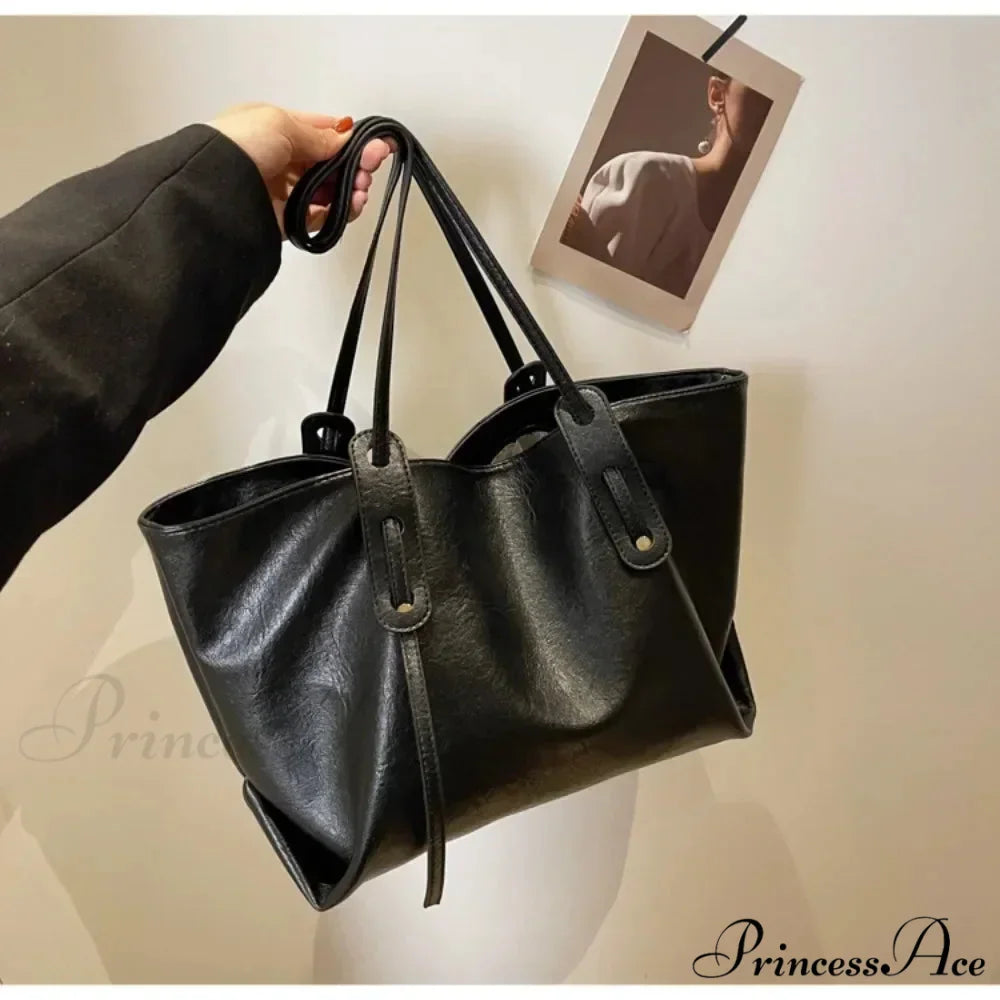 Cold Leather Tote Shoulder Bag for Women