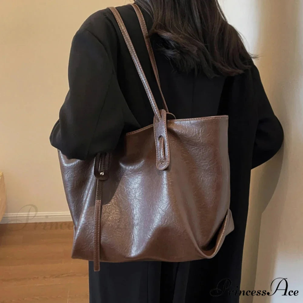Cold Leather Tote Shoulder Bag for Women