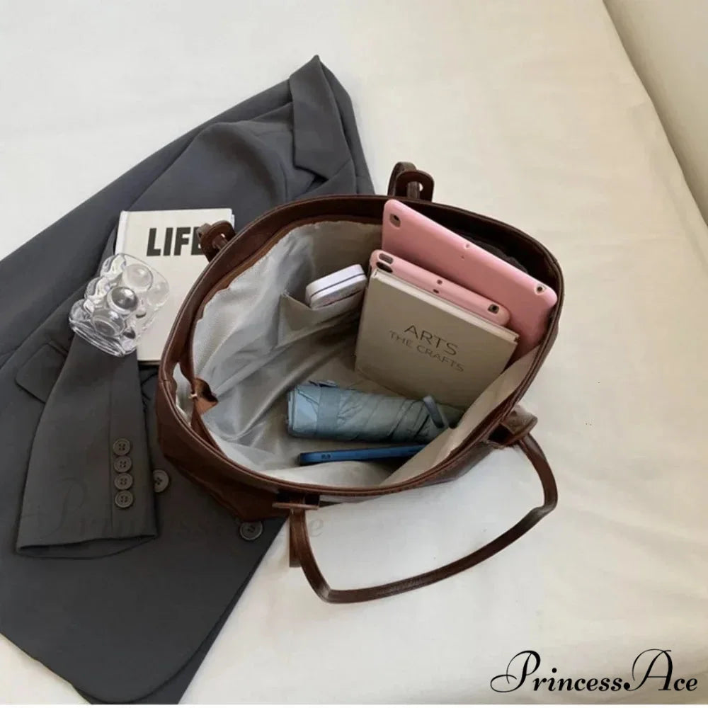 Cold Leather Tote Shoulder Bag for Women