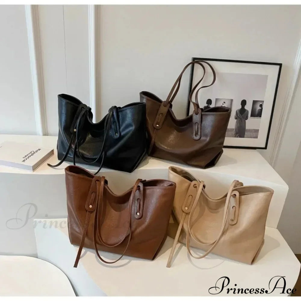 Cold Leather Tote Shoulder Bag for Women