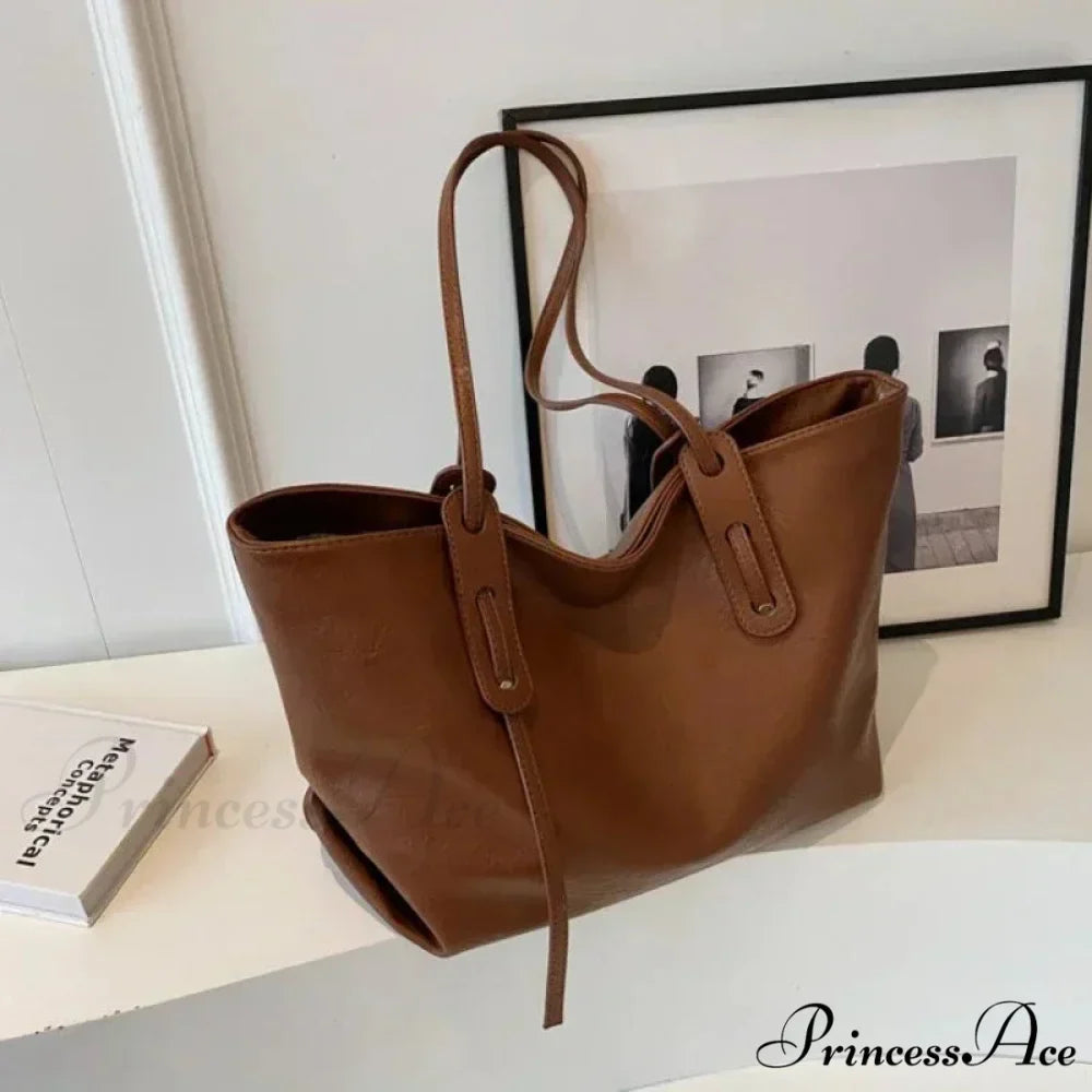 Cold Leather Tote Shoulder Bag for Women
