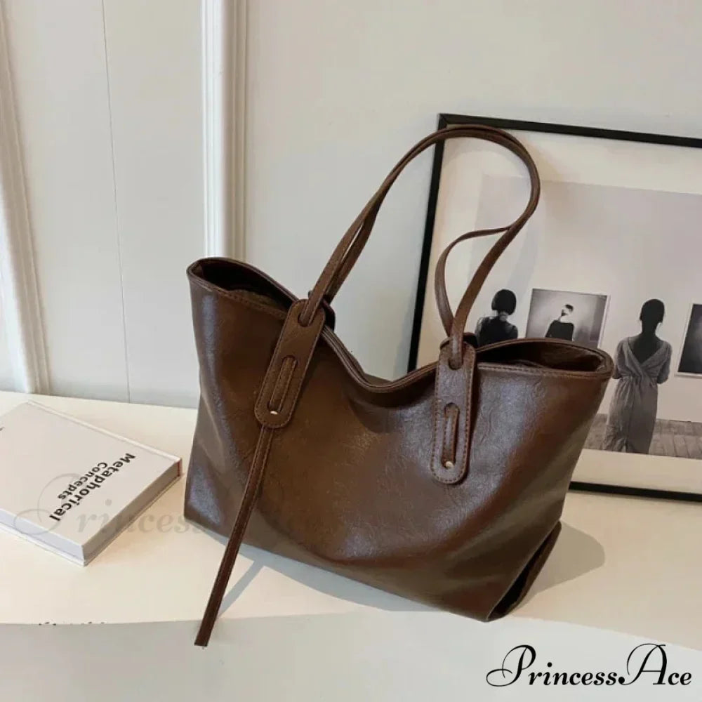 Cold Leather Tote Shoulder Bag for Women