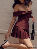 Cold Shoulder Blazer Top Modern With Pleated Skirt Set
