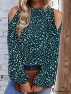 Cold-Shoulder Flowered Blouse