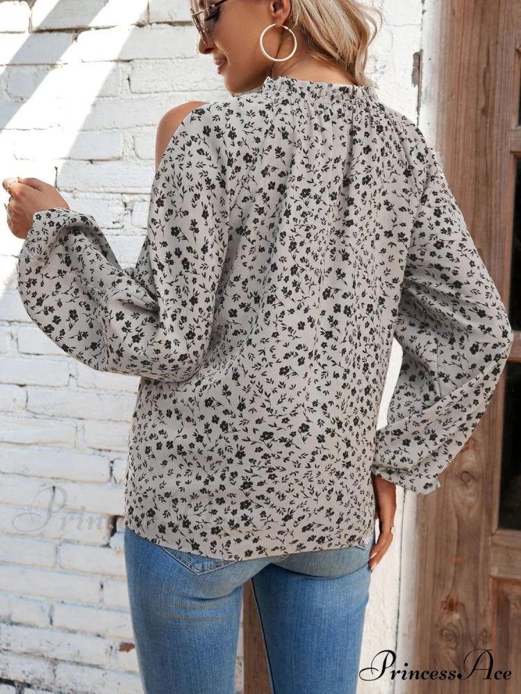 Cold-Shoulder Flowered Blouse