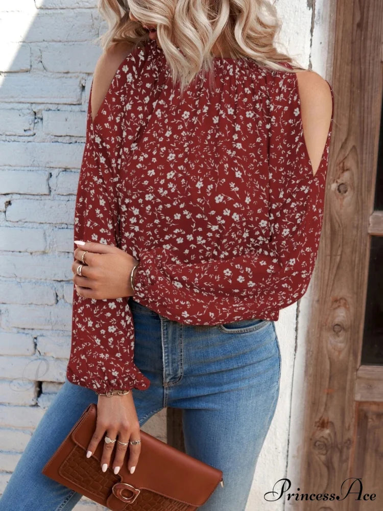 Cold-Shoulder Flowered Blouse