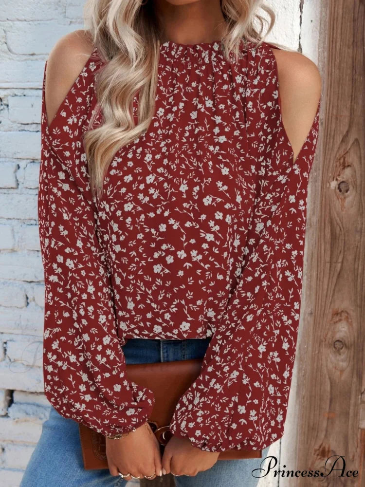 Cold-Shoulder Flowered Blouse