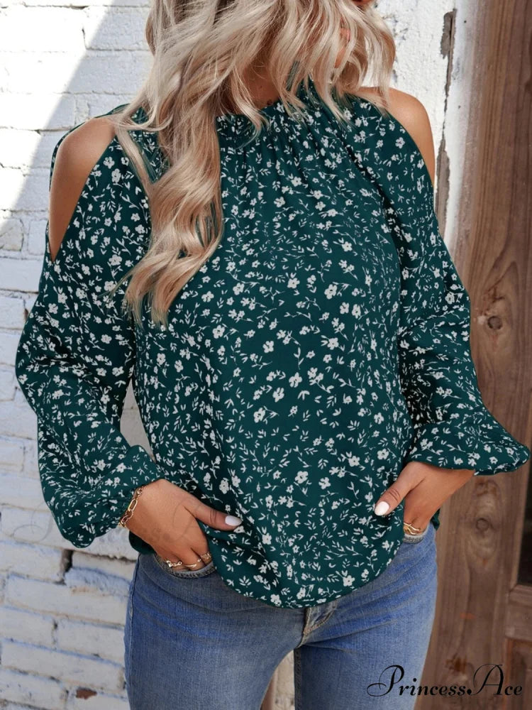 Cold-Shoulder Flowered Blouse