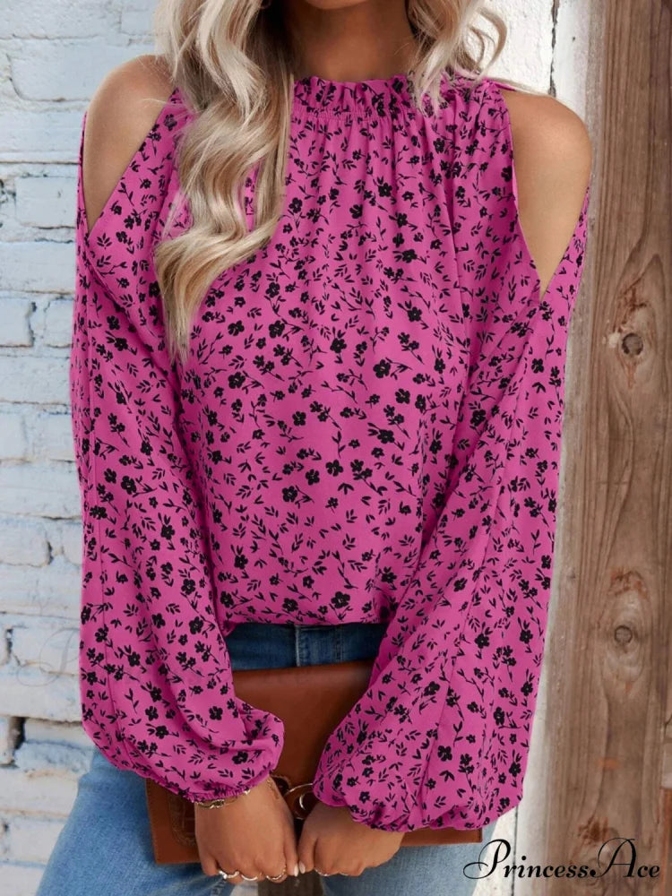 Cold-Shoulder Flowered Blouse