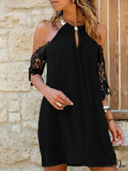 Cold Shoulder Knitted Black Modern Long Sleeve Mini Dress