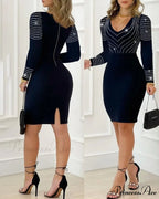 Cold Shoulder Long Sleeve Sexy Skinny Night Out Party Mini Slit Dress