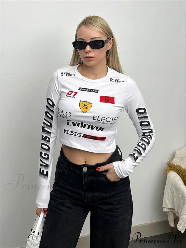 Cold Weather Engine Style Letter Print Cyber Slim Knit Top