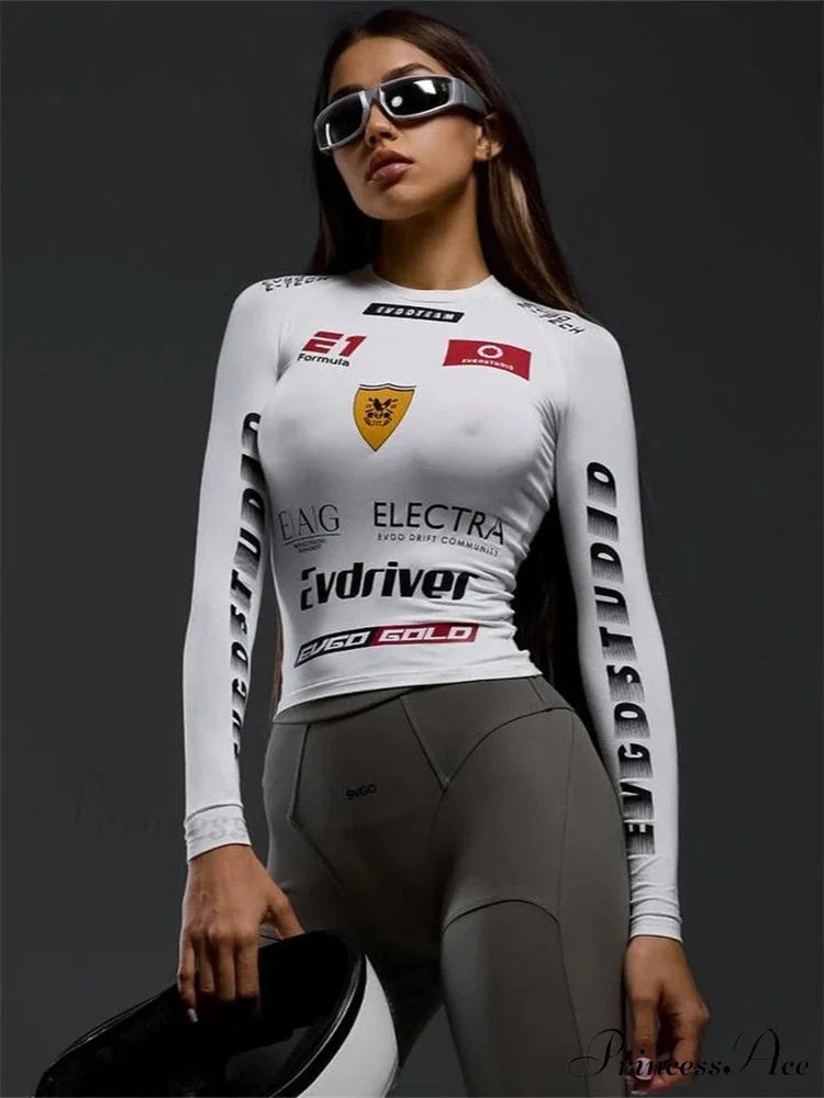 Cold Weather Engine Style Letter Print Cyber Slim Knit Top