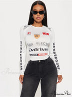 Cold Weather Engine Style Letter Print Cyber Slim Knit Top